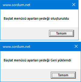 Vbs ile başlat menüsü ayarlarını yedeklemek
