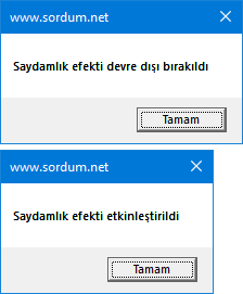 Vbs ile windows 10 da saydamlık