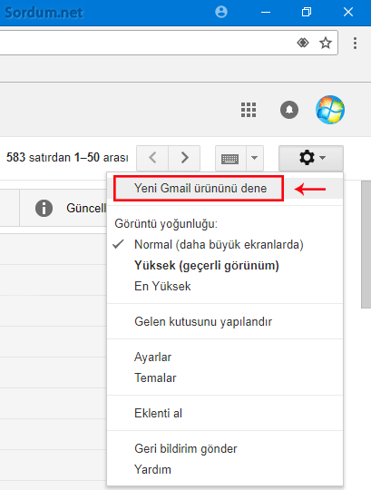 Yeni Gmail ürününü dene linki