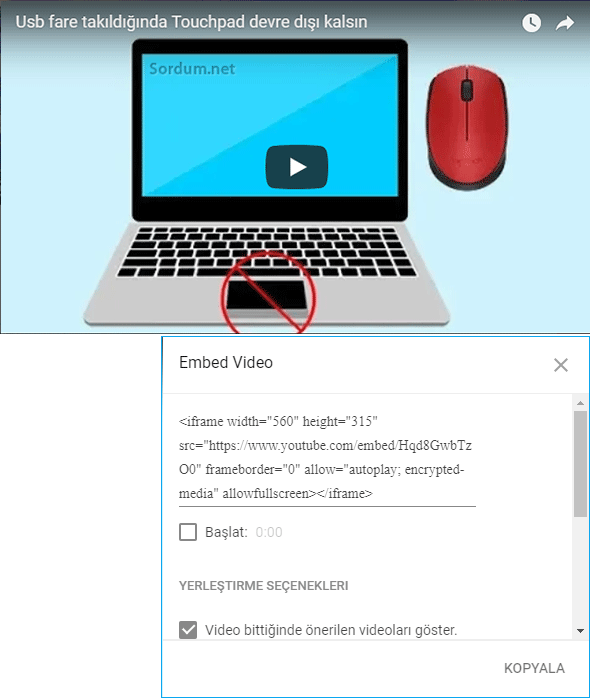 Youtube Embed seçenekleri