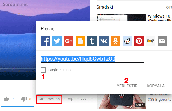 Youtube paylaş kodu