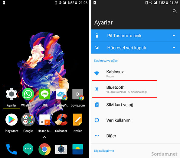 Android Bluetooth ayarları
