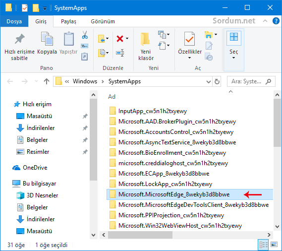Microsoft EDGE Klasörü