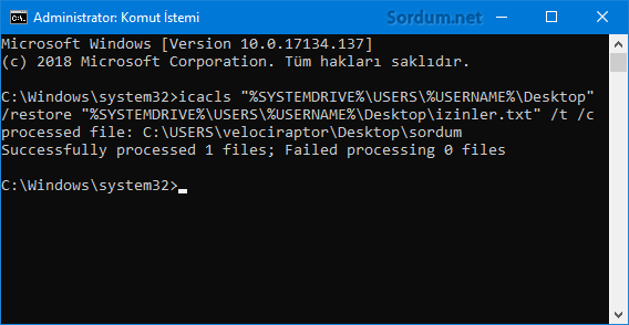 Cmd ile izinleri geri yüklemek Cmd ile izinleri geri yüklemek