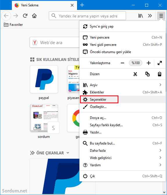 firefox seçenekler firefox seçenekler