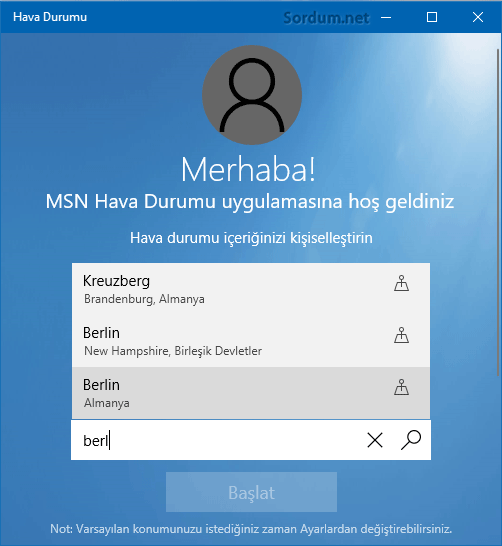 Hava durumu konum