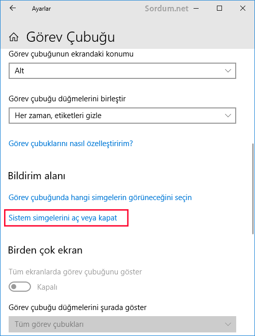 Sistem simgelerini aç veya kapat
