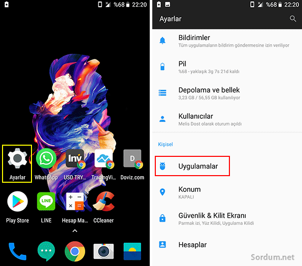 Android ayarlar uygulamalar