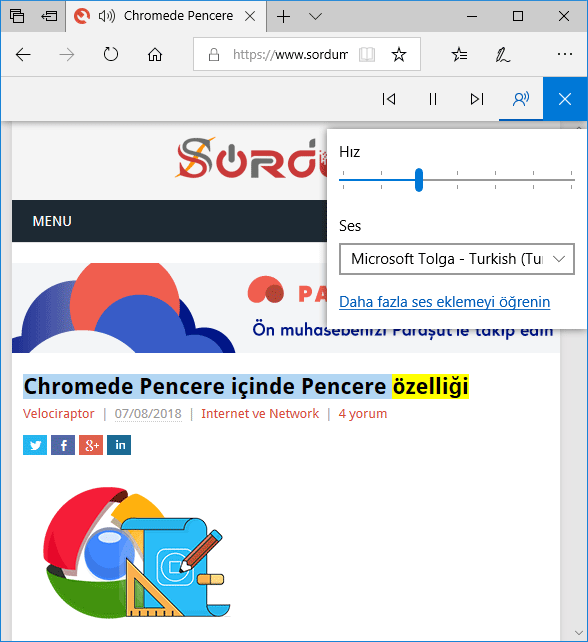 Micropsoft EDGE okuma ses hızı