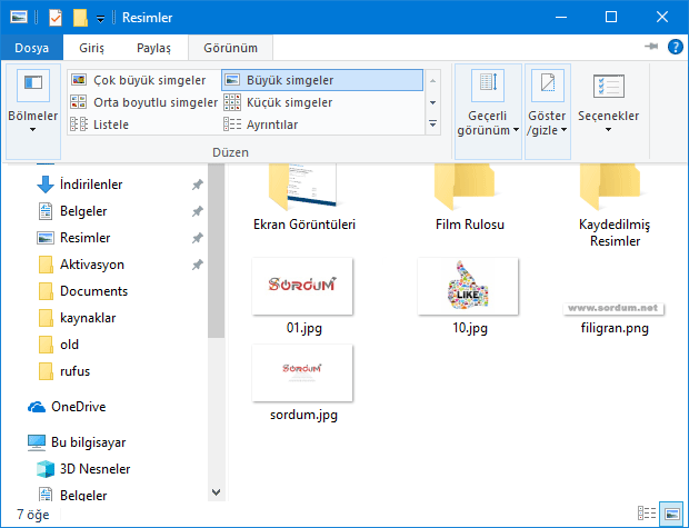 Klasör görünüm seçenekleri