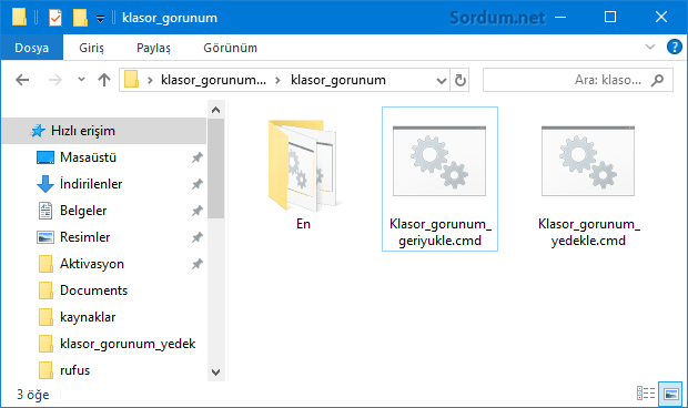 KLasör görünüm yedekleme scriptleri