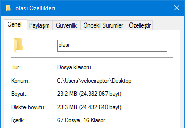 Klasör özellikleri sekmeleri