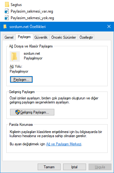 Klasör paylaşım sekmesi