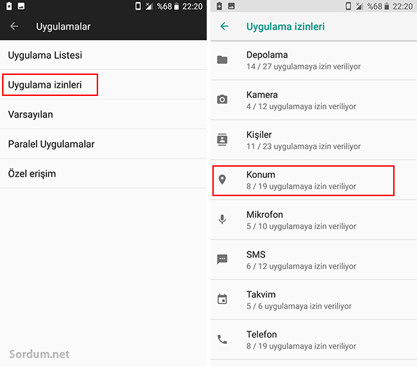 Uygulamaların konum erişimi