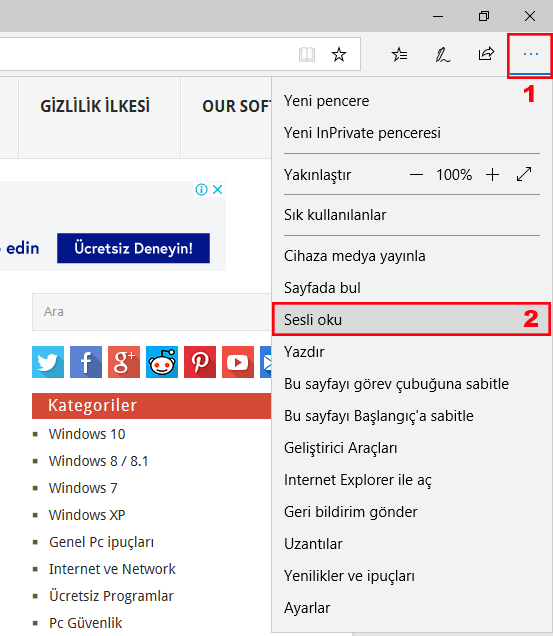 Microsoft edge sesli okusun