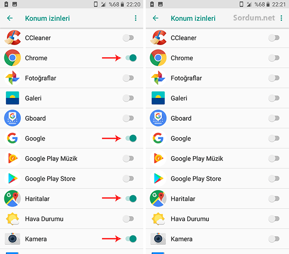 Uygulamaların konum erişimini kapatalım