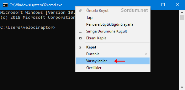 Cmd varsayılanlar özelliği