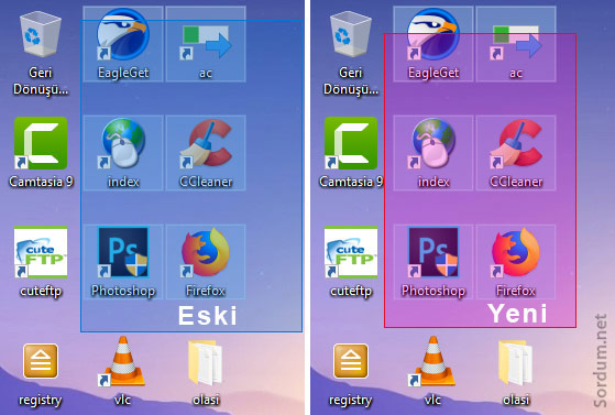 Seçim alanı rengi değişti