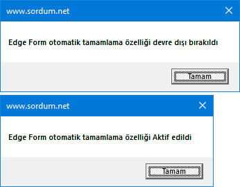 Vbs ile EDGE otomatik tamamlamayı kapatmak