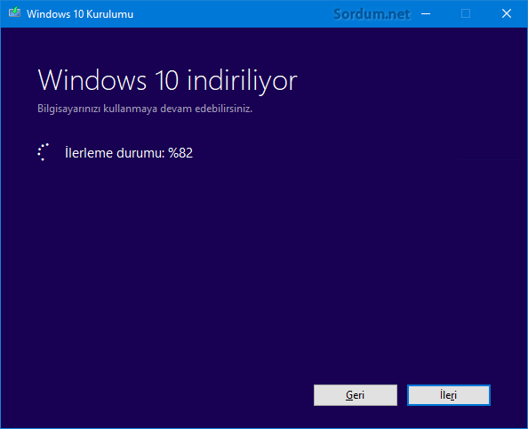 Windows 10 indiriliyor