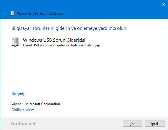 Windows USB sorun gidserici