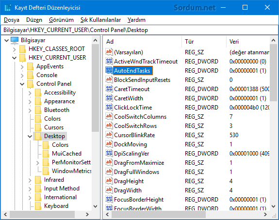 Auto End task registry kaydı