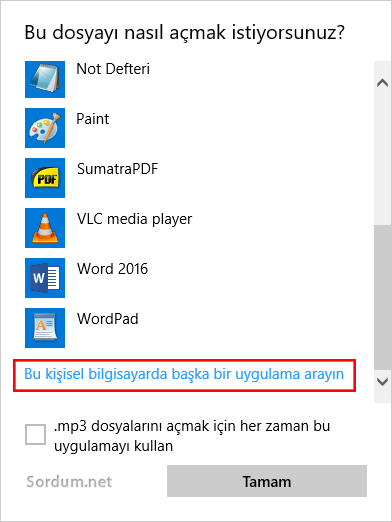 Başka bir uygulama ara
