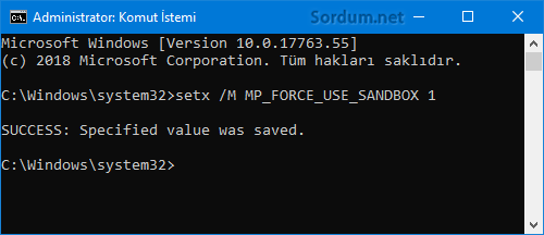 Defender Sandbox aktif