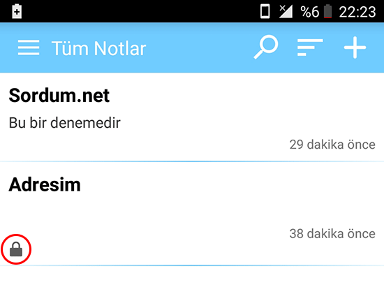 Android te nota şifre koymak
