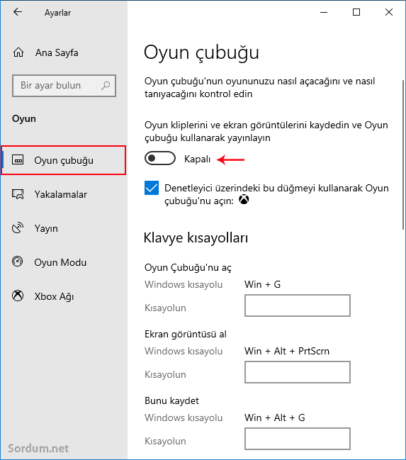 Oyun çubuğu nasıl kapatılır
