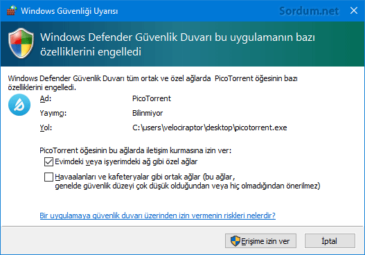 piccotorentte güvenlik duvarından erişim izni