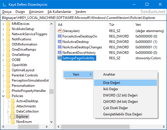 Windows 10 ayarlar sayfası nasıl gizlenir