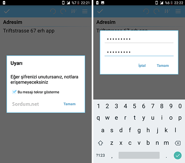 Android te şifreli not