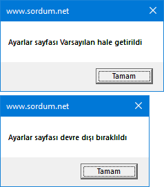 Vbs ile ayarlar sayfasını yaskalamak