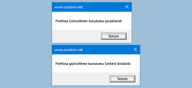 Vbs ile firefox güncellemesini engelleyelim