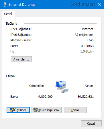 Ethernet durum penceresi