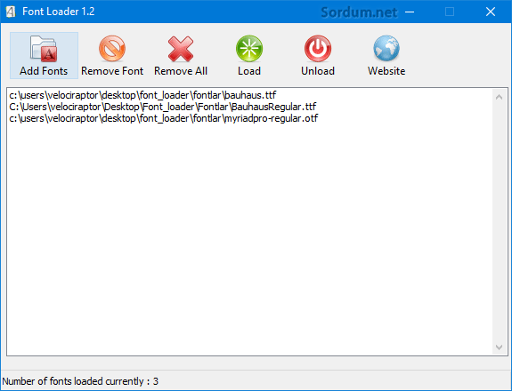 Font loader arayüzü