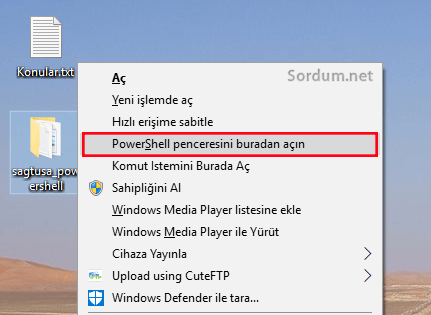 Powershell penceresini burada aç