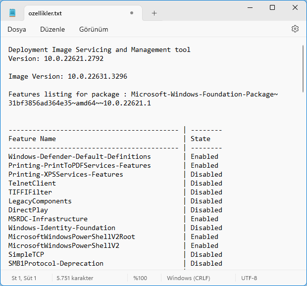 Vbs ile windows özellikleri listesi