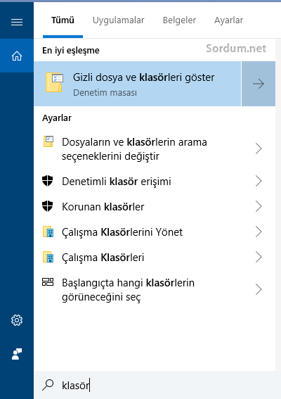 Gizli dosya ve klasörleri göster seçeneği