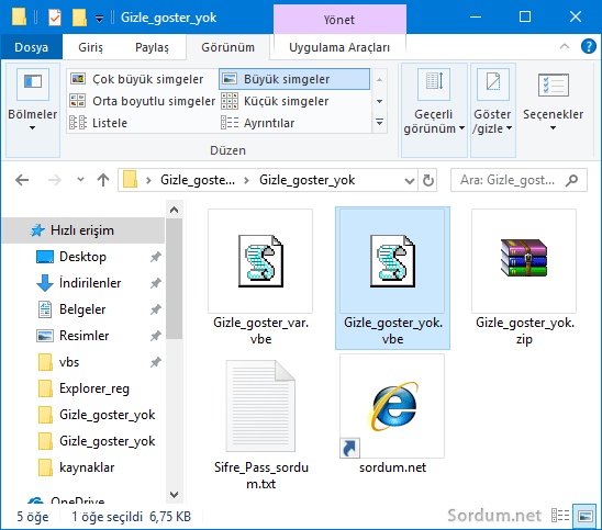 Gizli öğeler için vbs scripti