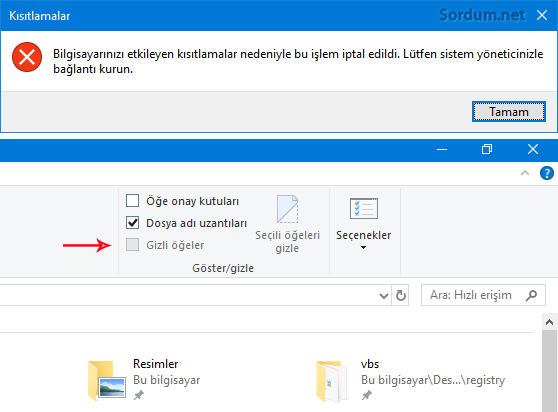 Gizli öğeler kullanılamıyor