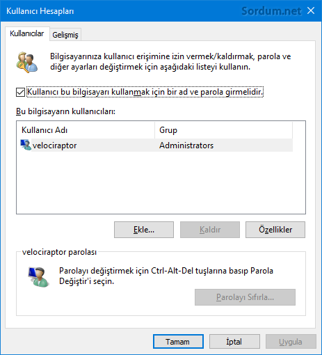 kullanıcı hesapları