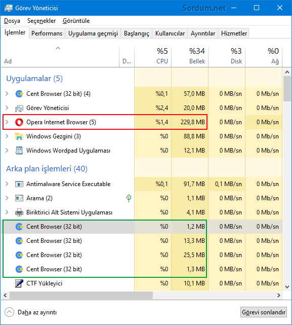 Opera cent browser karşılaştırması