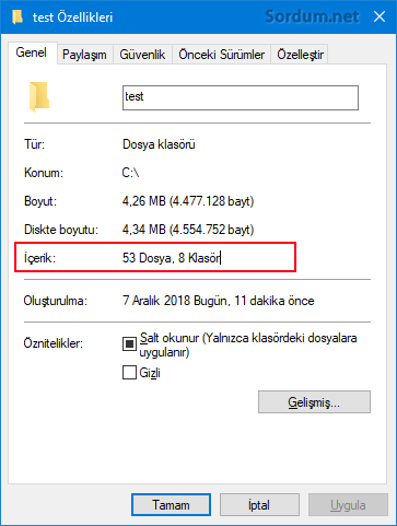 ozelliklerden klasor ve dosya sayısı ozelliklerden klasor ve dosya sayısı