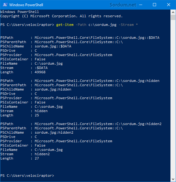POwershell komutu ile ADS görüntülemek