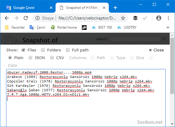 snap2html çıktı seçenekleri