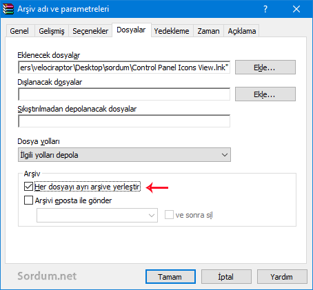 Winrar ile her dosyayı ayrı arşiv yapmak