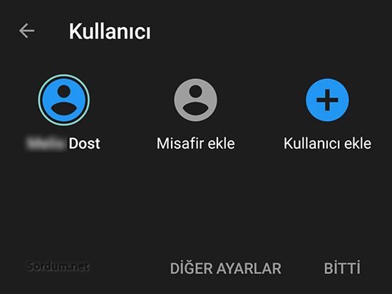 Andfroid telefona yeni kullanıcı eklemek