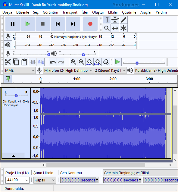 Audacity ile mp3 kesmek